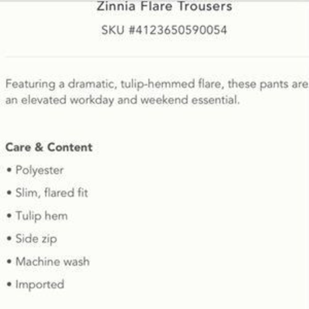 Anthropologie Zinnia Tulip Flare Pants High-Rise Side Zip Dressy Black Size 4 - Picture 16 of 16